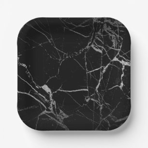 Black and Silver Vein Marble Paper Plate