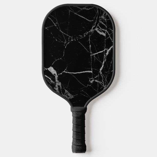 Black and Silver Vein Marble Pickleball Paddle (Front)