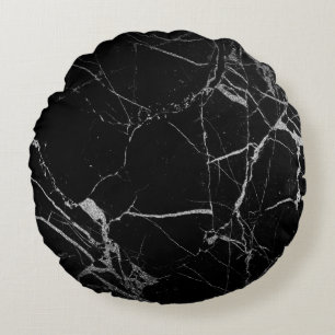 Black and Silver Vein Marble Round Cushion