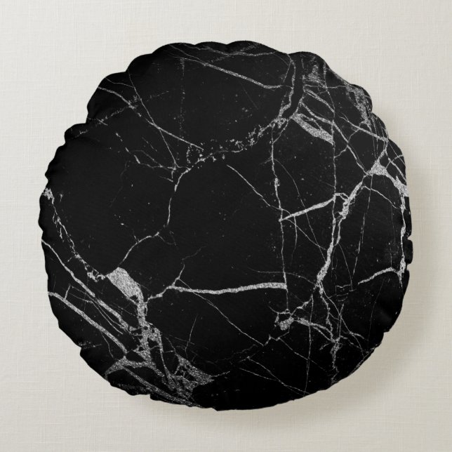 Black and Silver Vein Marble Round Cushion (Front)