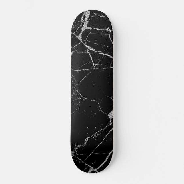 Black and Silver Vein Marble Skateboard (Front)