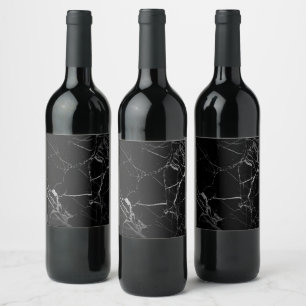 Black and Silver Vein Marble Wine Label