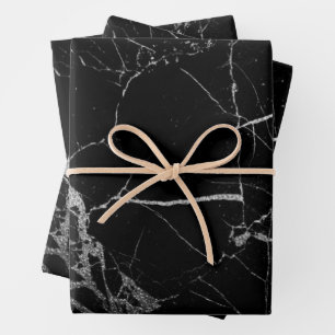 Black and Silver Vein Marble Wrapping Paper Sheet