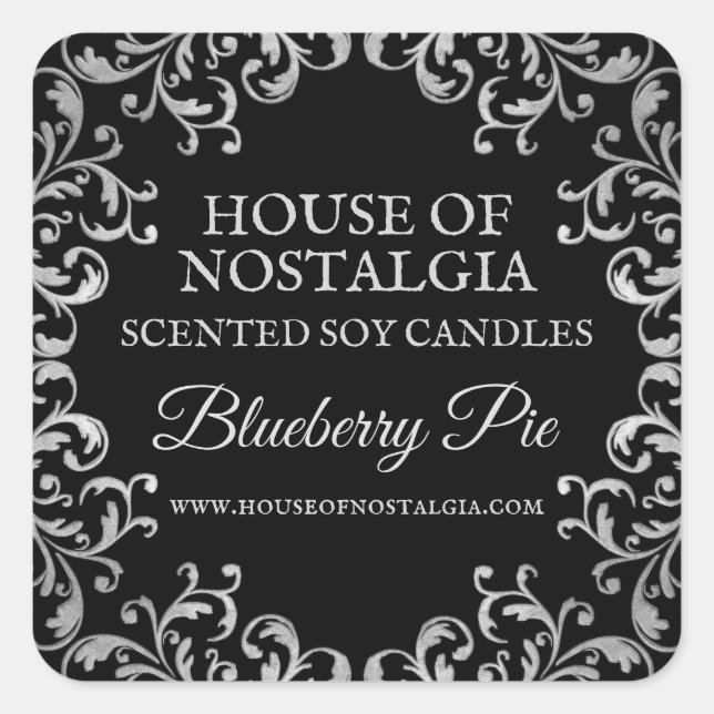 Black And Silver Vintage Scented Soy Candle Labels (Front)