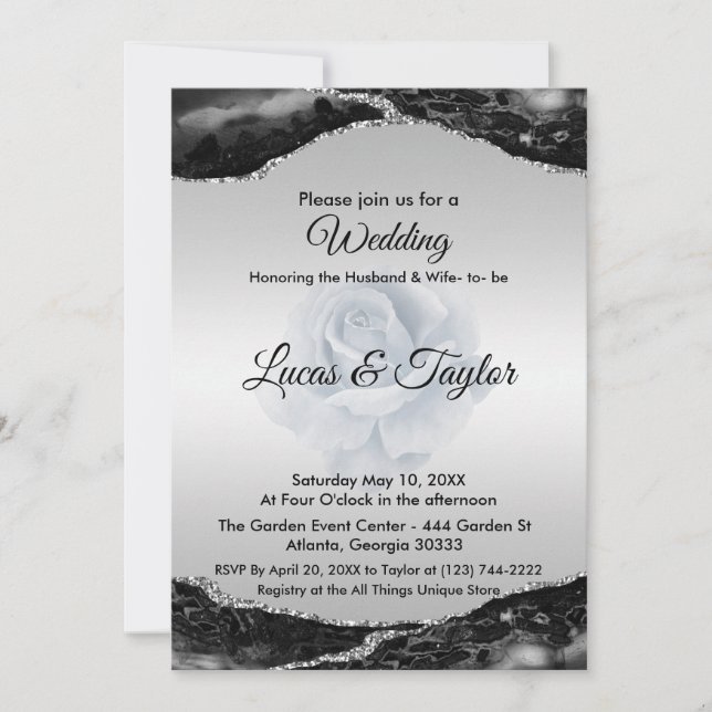 Black and Silver Wedding Invitation (Front)