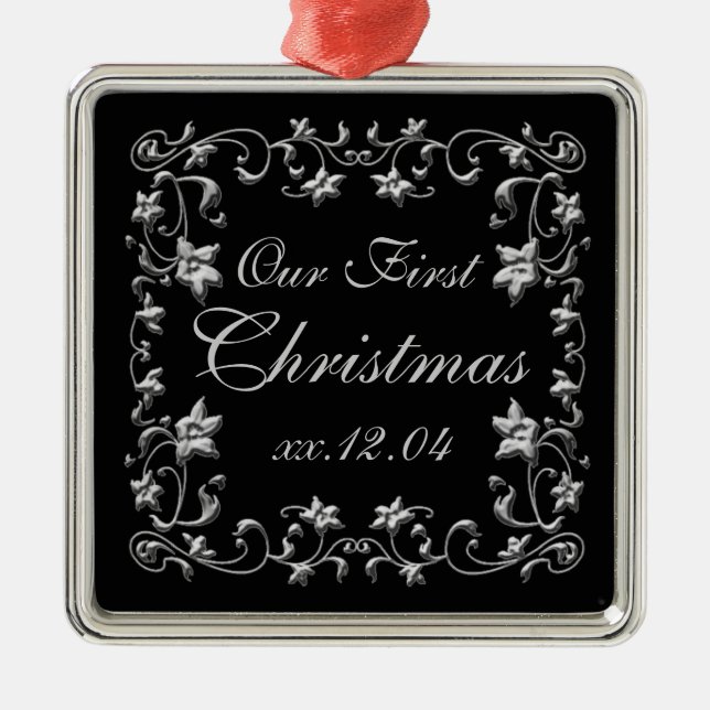 Black and Silver Wedding Keepsake Ornament (Front)