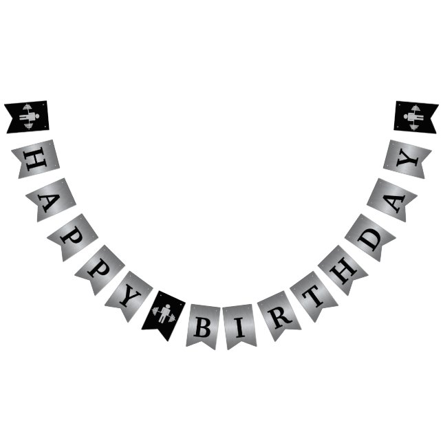 Black and Silver Weightlifter Birthday Banner (All)