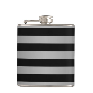 Black and Silvery Grey Stripes Pattern Hip Flask