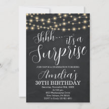 Black and String Light Surprise Birthday