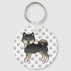 Black And Tan Alaskan Malamute Cartoon Dog & Paws Key Ring