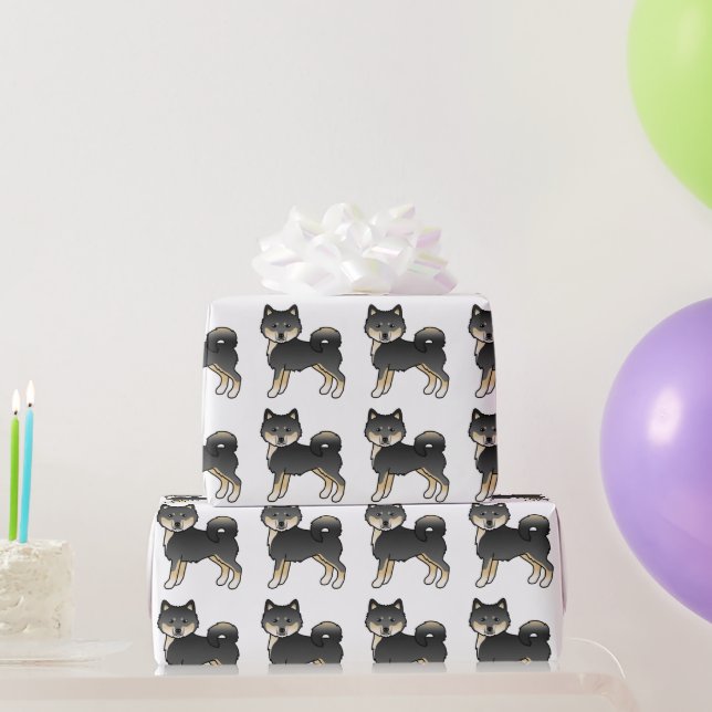 Black And Tan Alaskan Malamute Cute Dog Pattern Wrapping Paper (Party Gifts)