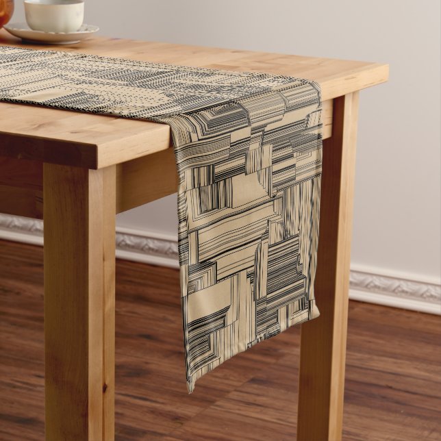 Black and Tan Art Deco Design Medium Table Runner (In Situ)