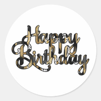 Black and Tan Brushstroke Birthday Stickers