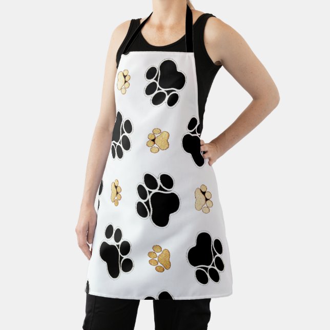 Black and tan canine dog paw print white  apron (Insitu)