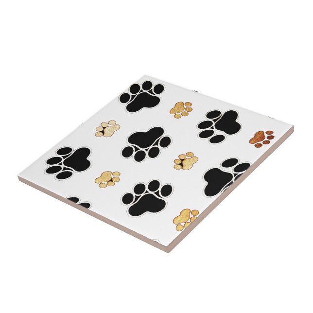 Black and tan canine dog paw print white ceramic tile (Side)