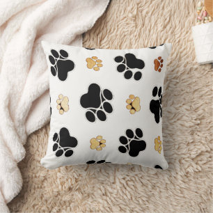 Black and tan canine dog paw print white cushion