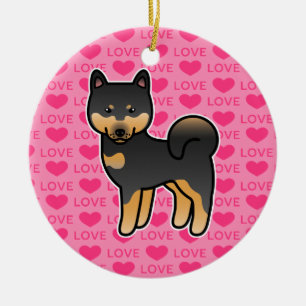 Black And Tan Cartoon Shiba Inu Love Ceramic Tree Decoration