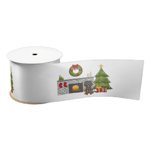 Black And Tan Cavalier In A Festive Christmas Room Satin Ribbon