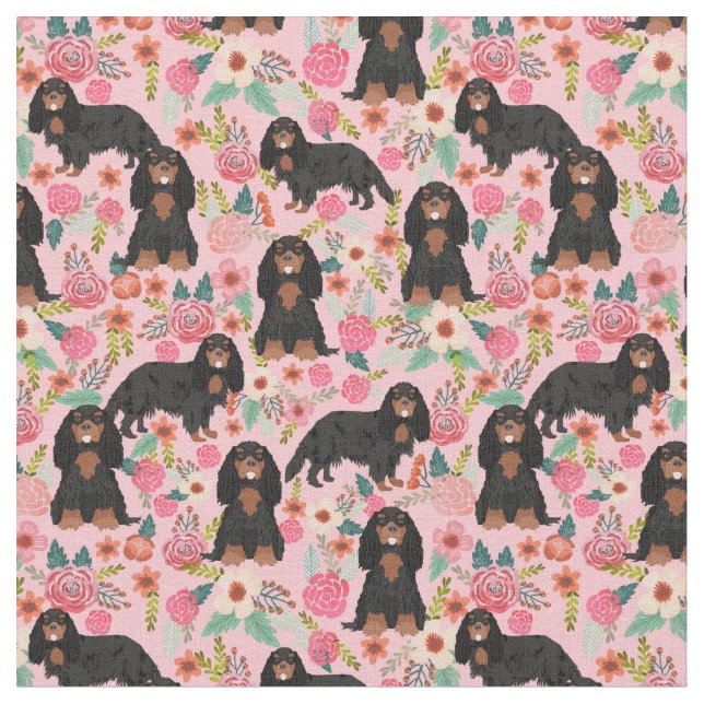 black and tan cavalier kc spaniel fabric (Close Up)
