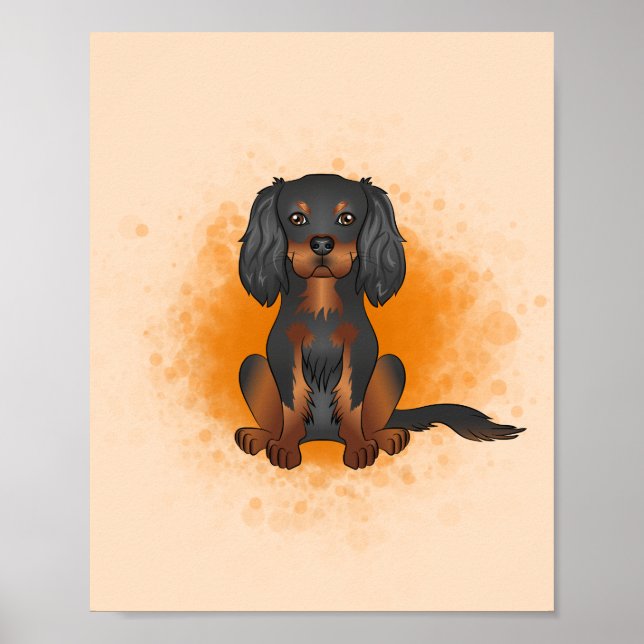Black And Tan Cavalier King Charles On Orange Poster (Front)