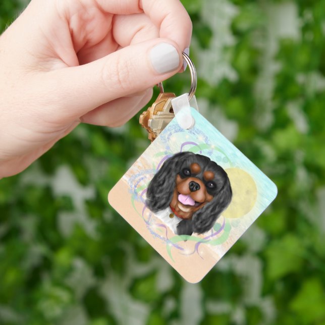 Black and Tan Cavalier King Charles Spaniel Key Ring (Hand)