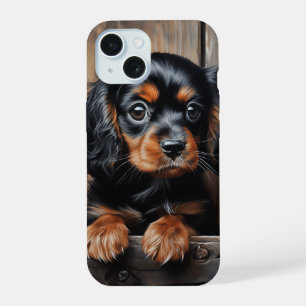 Black and tan Cavalier puppy iPhone 15 Case
