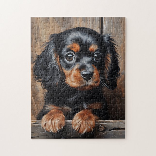 Black and tan Cavalier puppy Jigsaw Puzzle (Vertical)
