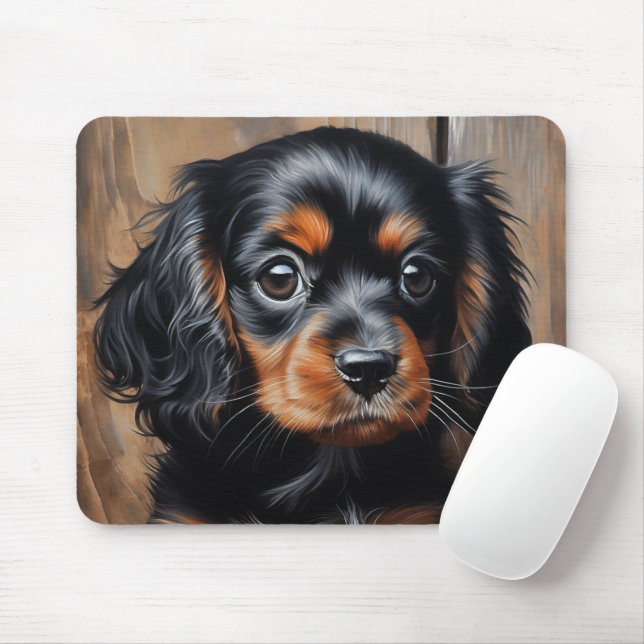 Black and tan Cavalier puppy Mouse Pad (With Mouse)