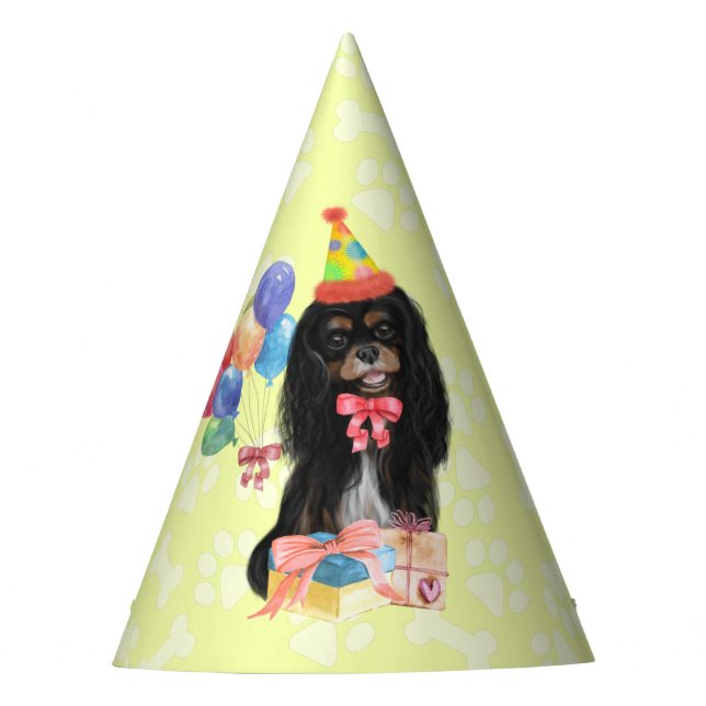 Black and Tan Cavalier Spaniel Birthday  Party Hat (Front)