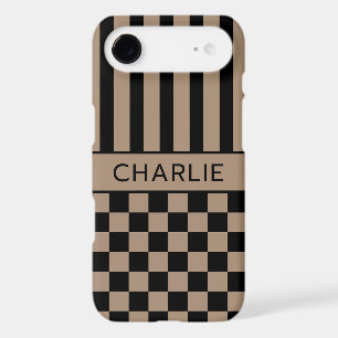 Black and Tan Chequered Striped Personalised