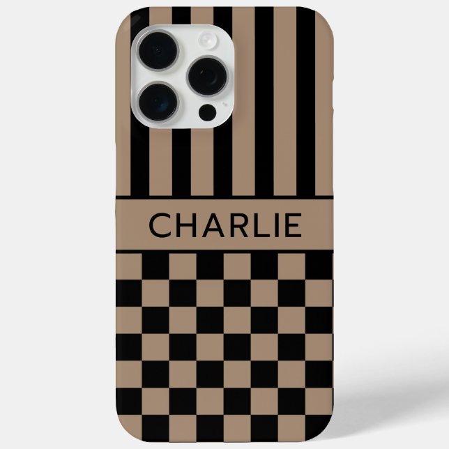 Black and Tan Chequered Striped Personalised Case (Back)