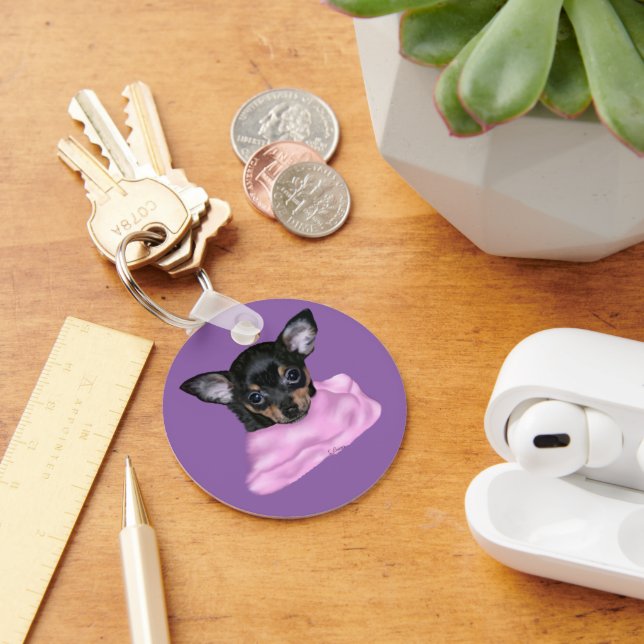 Black and Tan Chihuahua Puppy Key Ring (Desk)
