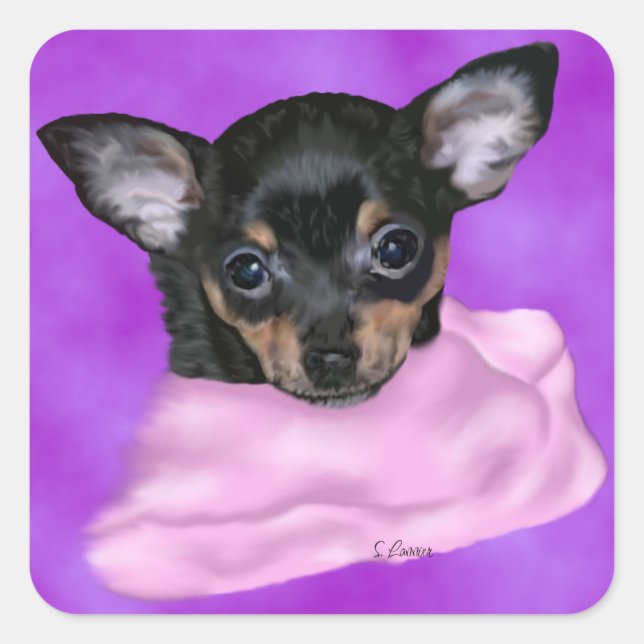 Black and Tan Chihuahua Puppy Square Sticker (Front)