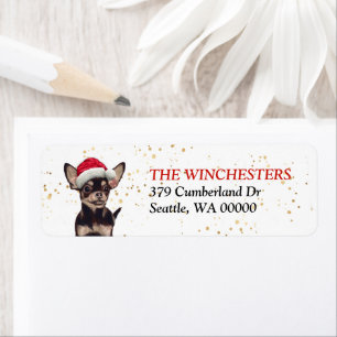 Black and Tan Chihuahua Santa Hat Address Label Return Address Label
