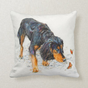 Black and tan Cocker Spaniel with Butterflies Cushion