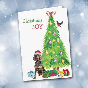 Black and Tan Coonhound and Christmas Tree Holiday Card