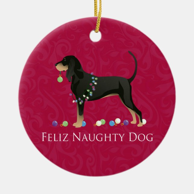 Black and Tan Coonhound Christmas Ceramic Tree Decoration (Front)