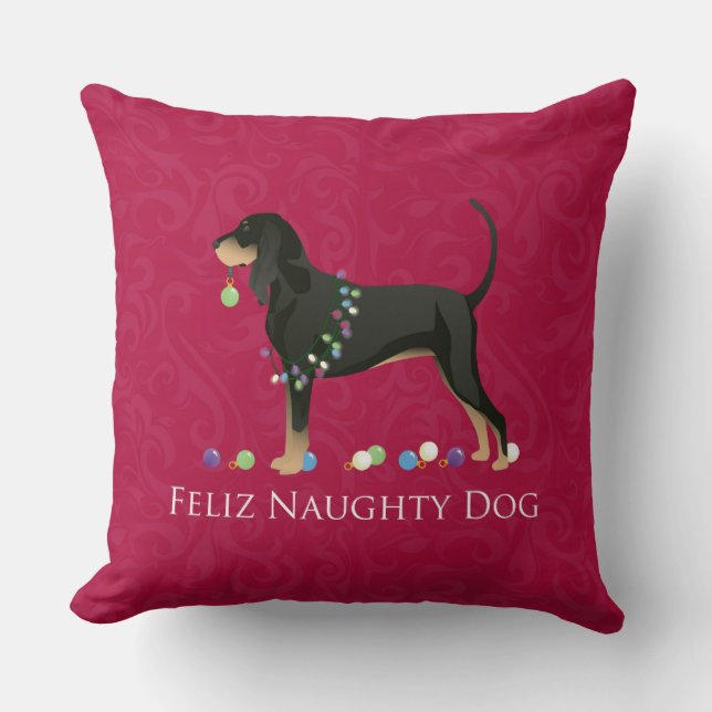 Black and Tan Coonhound Christmas Cushion (Front)