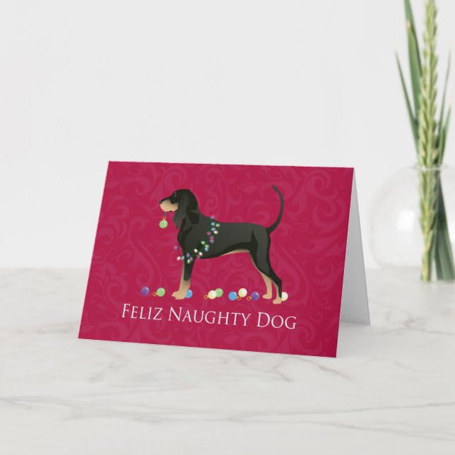 Black and Tan Coonhound Christmas Holiday Card (Front)