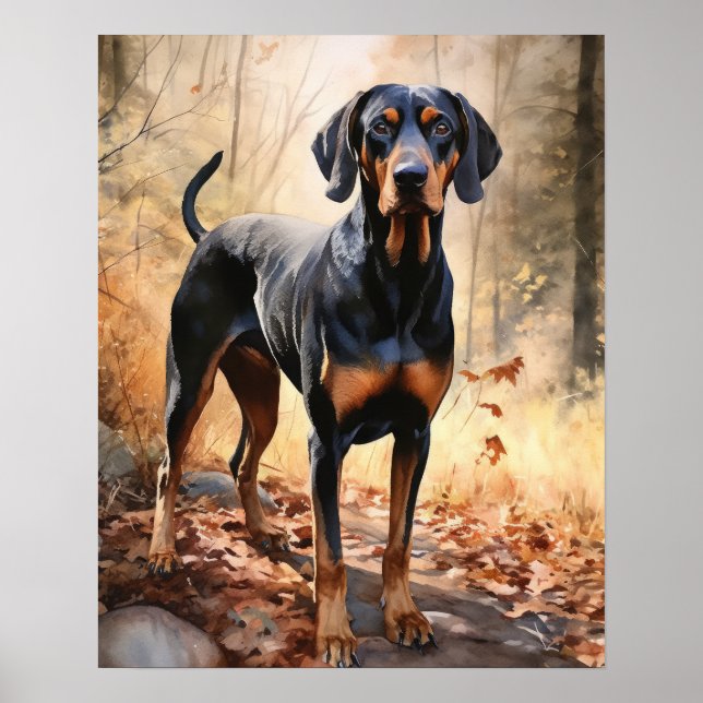 Black And Tan Coonhound Dog Art Print Poster (Front)