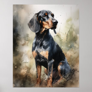 Black And Tan Coonhound Dog Art Print Poster