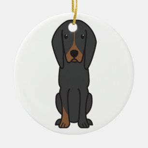 Black and Tan Coonhound Dog Cartoon Ceramic Ornament