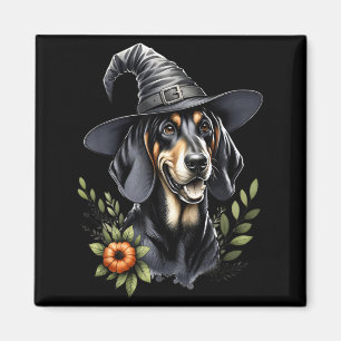Black And Tan Coonhound Dog Halloween Watercolor Magnet