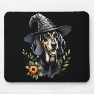 Black And Tan Coonhound Dog Halloween Watercolor Mouse Pad