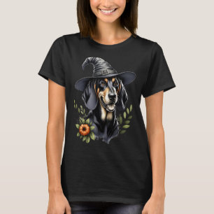 Black And Tan Coonhound Dog Halloween Watercolor T-Shirt