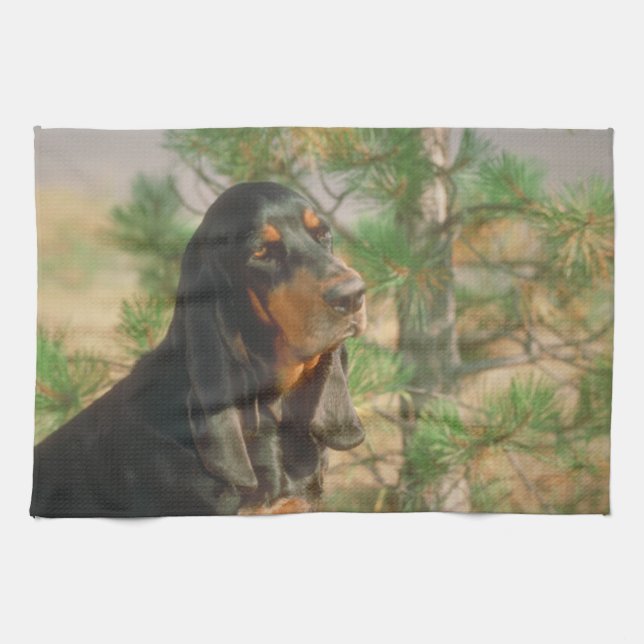 Black and Tan Coonhound Dog Kitchen Towel (Horizontal)