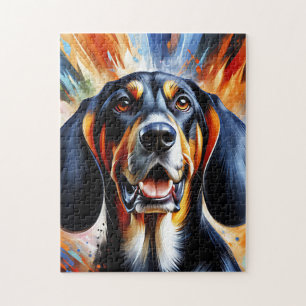 Black and Tan Coonhound Dog Portrait Acrylic Art Jigsaw Puzzle