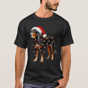 Black and Tan Coonhound Dog Santa Hat Christmas Li T-Shirt