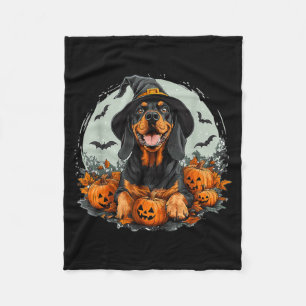 Black And Tan Coonhound Dog Whitch Hat Halloween Fleece Blanket