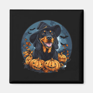 Black And Tan Coonhound Dog Whitch Hat Halloween Magnet